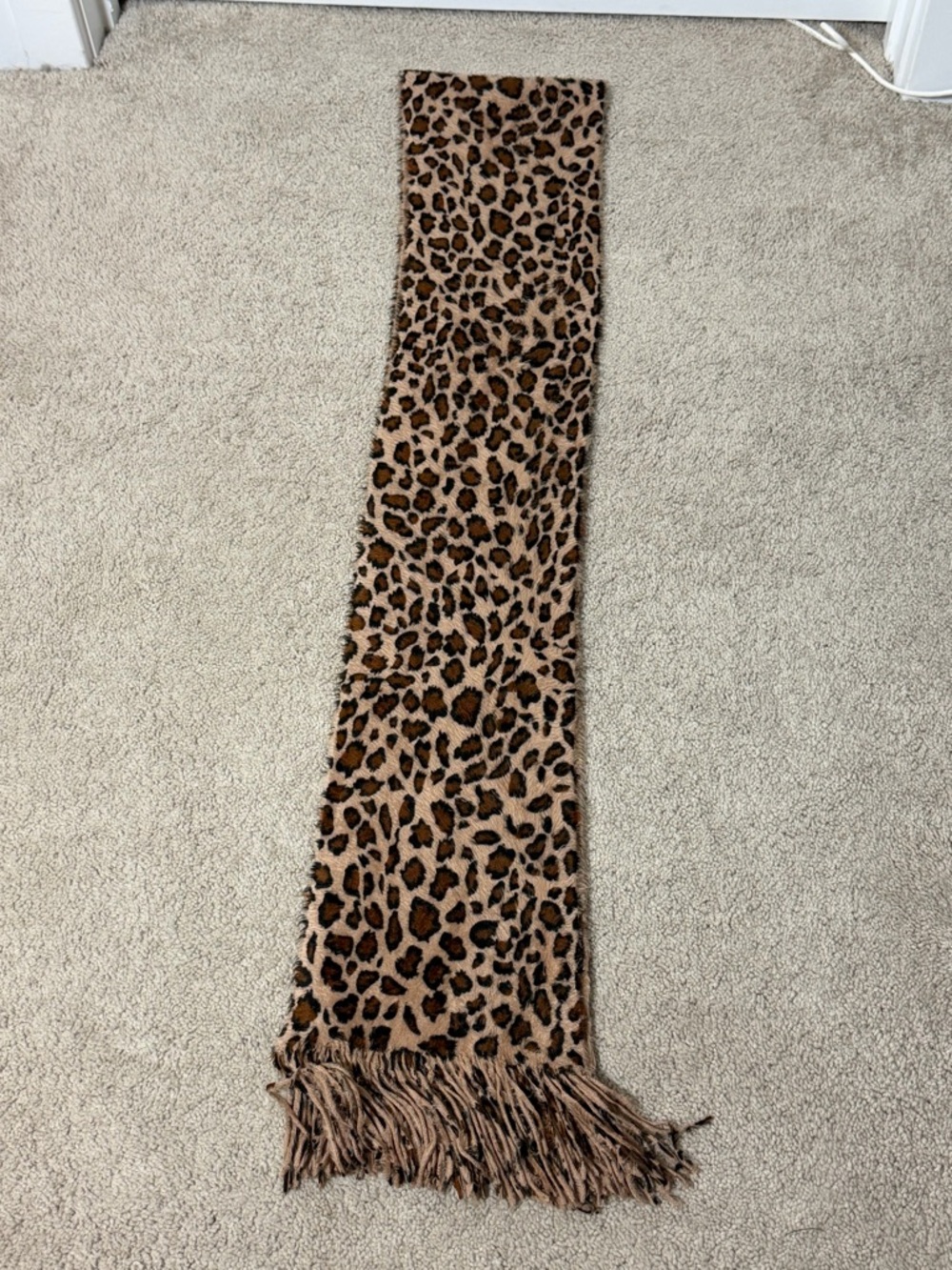 Cejon Leopard Print Fringe Scarf Fuzzy